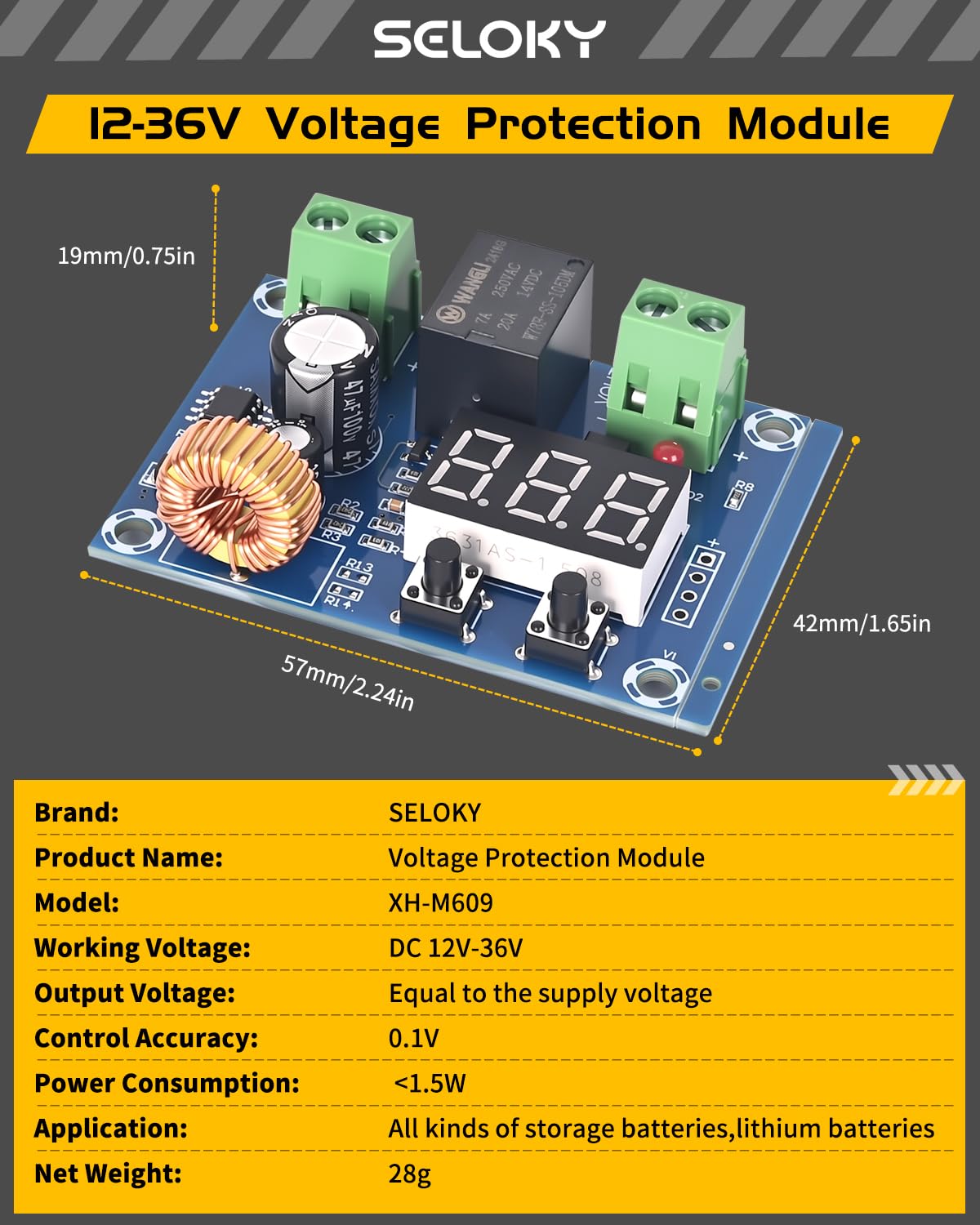 SELOKY 2pcs 12V-36V DC Digital Low Voltage Protector Disconnect Switch Cut Off Over Discharge Protection Module for Lead Acid Lithium Battery Solar Panel Lighting System