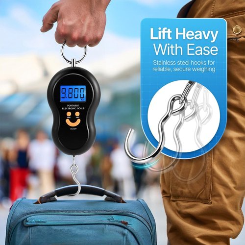 Flexzion Digital Hanging Scale - 110lb/50kg Portable Luggage & Fish Scale with LCD Display, Stainless Steel Hook