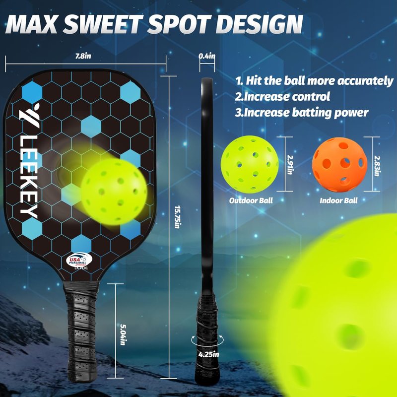 LEEKEY Pickleball Paddles Set of 2 - USAPA Approved Fiberglass Pickleball Racket, Racquet Made of Polypropylene Honeycomb Core,Lightweight Design Pickleball Paddles for Men Women Beginners