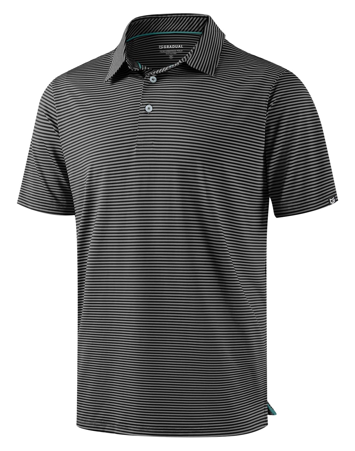 G Gradual Mens Golf Shirt Dry Fit Moisture Wicking Performance Short Sleeve Striped Polo Shirts for Men Dressy Casual (Black Stripe, L)