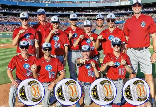 daijbling 12 Pcs Baseball Championship Ring Softball Ring Sport Ball Trophy Award Gift with Display Neck Chain and Stand for Tournament or League Champion Winner (12 pcs Gold Rings, Size 11)