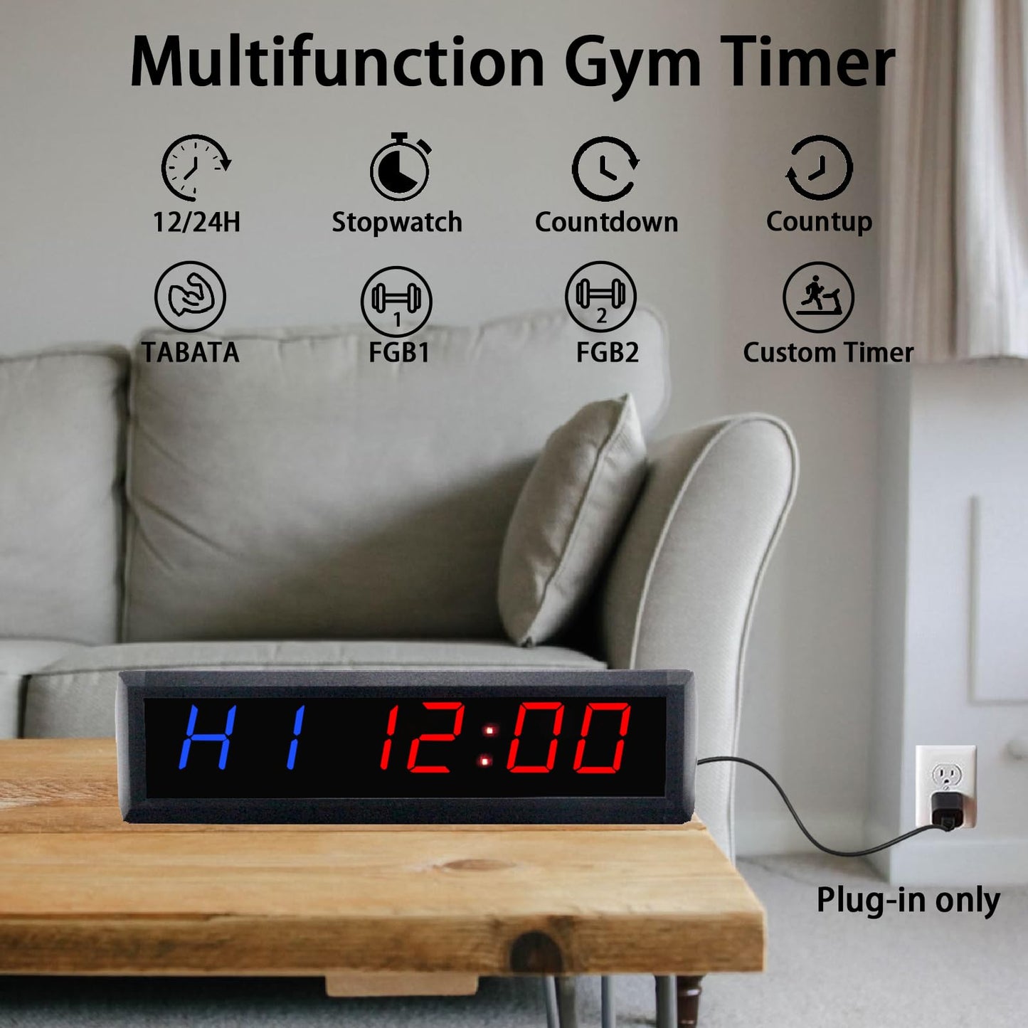 Gym Timer with Remote Control,1.8 Inch Digital Display with Customizable Training Timing, Time Clock,Countdown & Countup,Stopwatch,Interval Timer for HomeGYMOfficeGarage