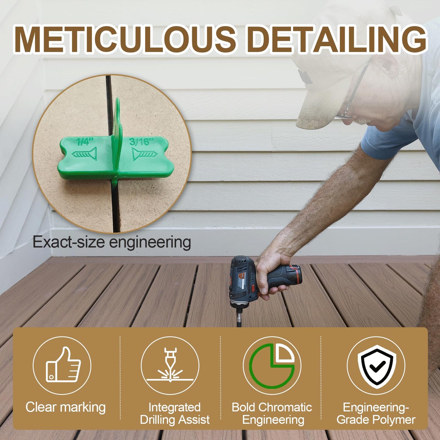 8 Pcs Deck Spacers Tool Set, 4 Thickness Options (1/16", 1/8", 3/16", 1/4") Deck Board Spacers for Composite Decking, Pressure Treated Lumber, PVC & Hardwood Boards (Green)