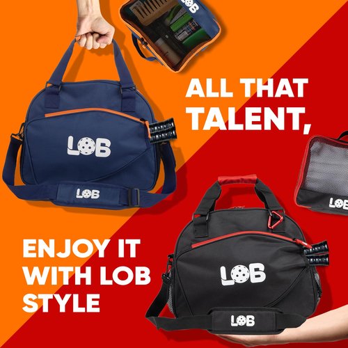 LOB Pickleball Bags for women men Tote Carry Bag with Bottle Holders, Fits 2 Paddles, 2pc Accessories (Pouch, Mesh Ball Bag), Durable Lightweight, BLUE and ORANGE