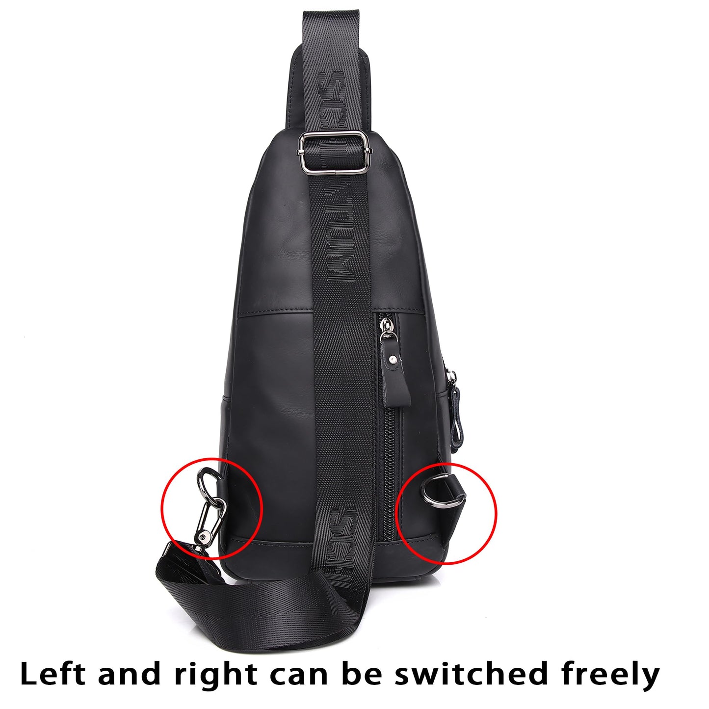 LUKZIJAES Genuine Leather Sling Bag for Men Casual Crossbody Shoulder Chest Pack Daypack Outdoor Travel Hiking Backpack (#10-Black)