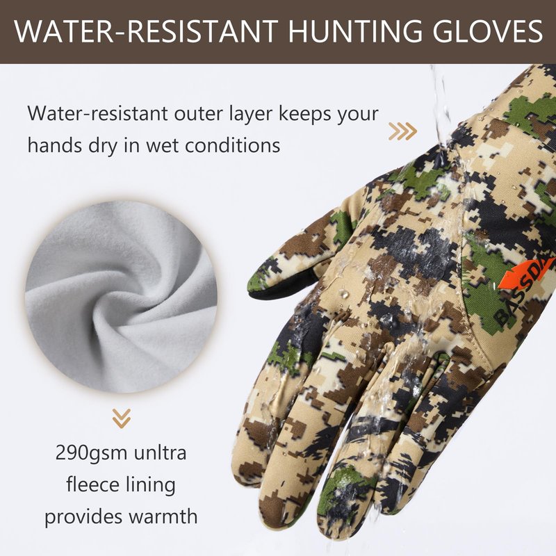 BASSDASH Winter Fleece Hunting Gloves Anti Slip Touchscreen Water Resistant Glove for Cold Weather Fishing Hiking HG09