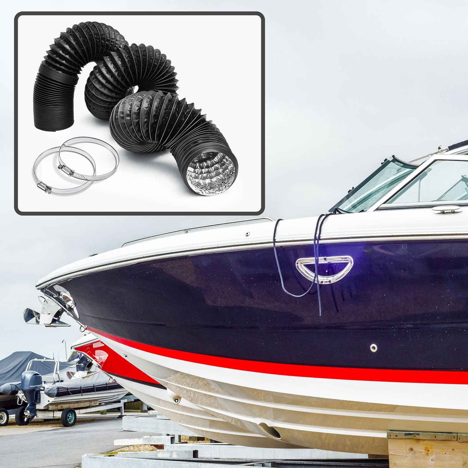 Pushglossy 2 Pcs 3 Marine Boat Blower Hose Black Dryer Vent Hose 10 Feet Flexible Air Ducting with 4 Screw Clamps for Boat Vent Bilge Blower Exhaust Fan HVAC Ventilation