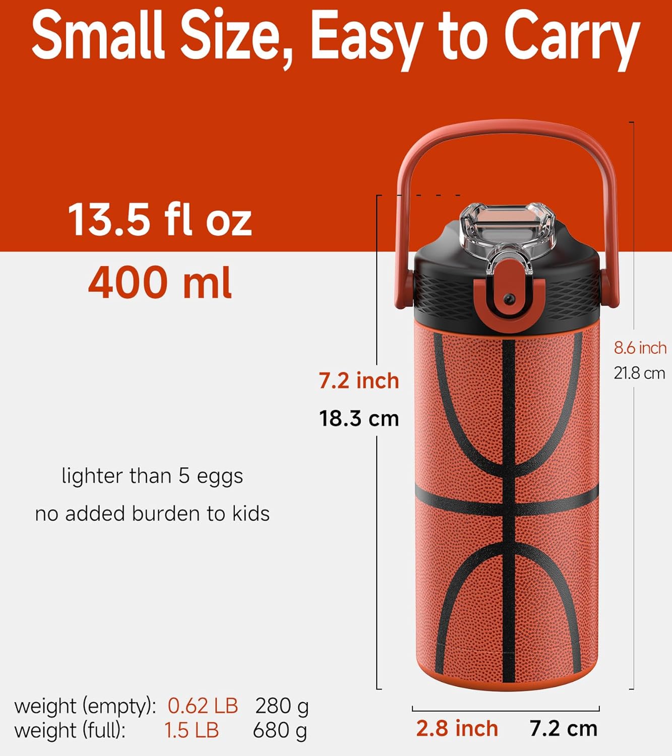 MYFOREST Insulated Kids Water Bottle - 14oz/400ml, Odor-Free Liner, Dishwasher-Safe, Soft Sipper, Basketball Gift