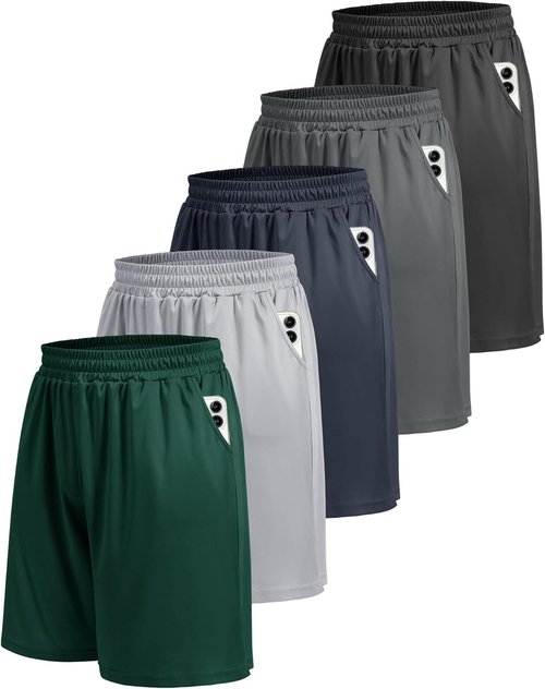 BOOJO Athletic Gym Men's Shorts - Quick Dry Black Workout Shorts with Pockets | 5 Pack for Activewear