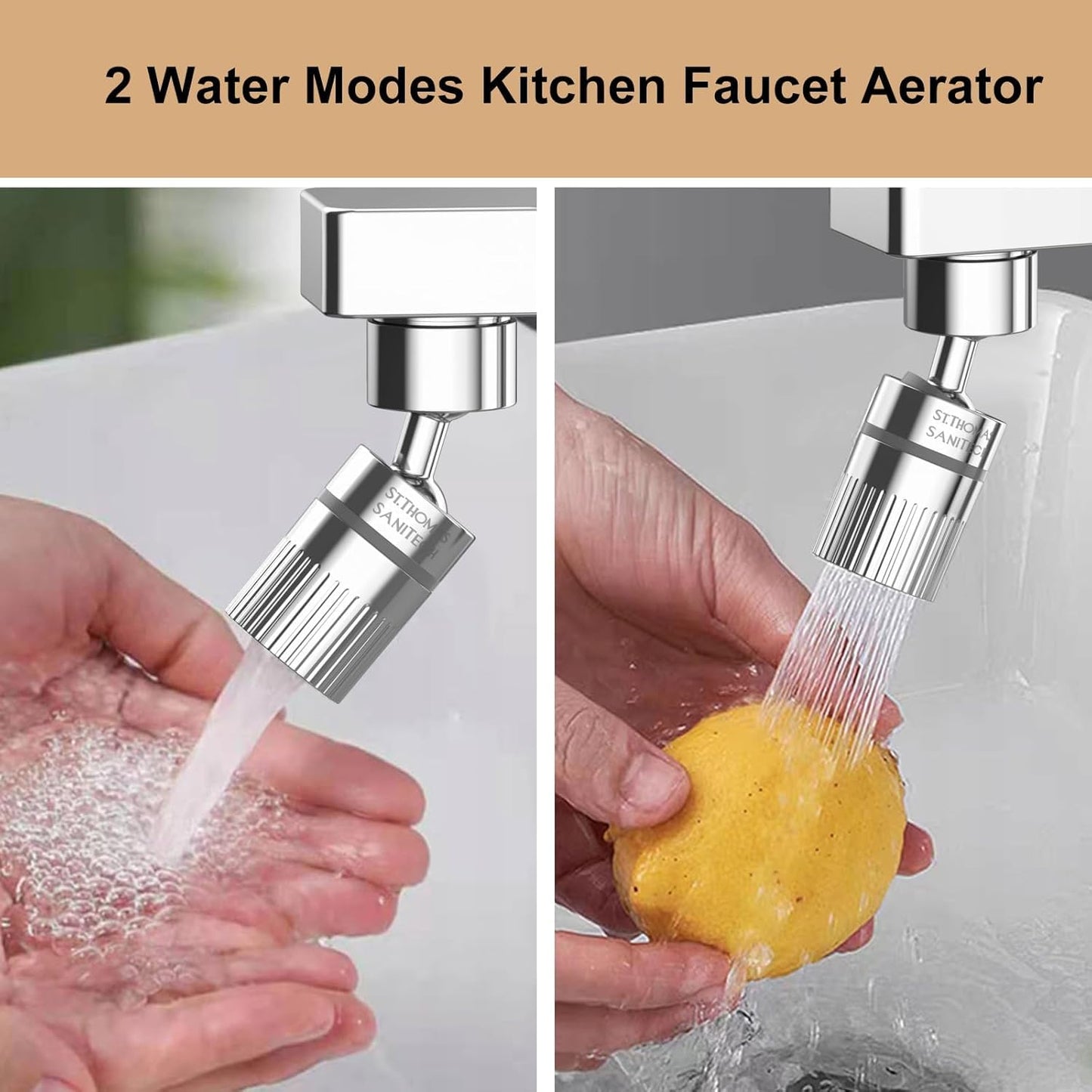 2 PC ST.THOMAS Swivel Faucet Aerator,2-function Faucet Nozzle,360° Big Angle Rotate kitchen faucet head replacement,Faucet Extender for Kitchen 55/64 inch Female Thread,Kitchen Sink Aerator
