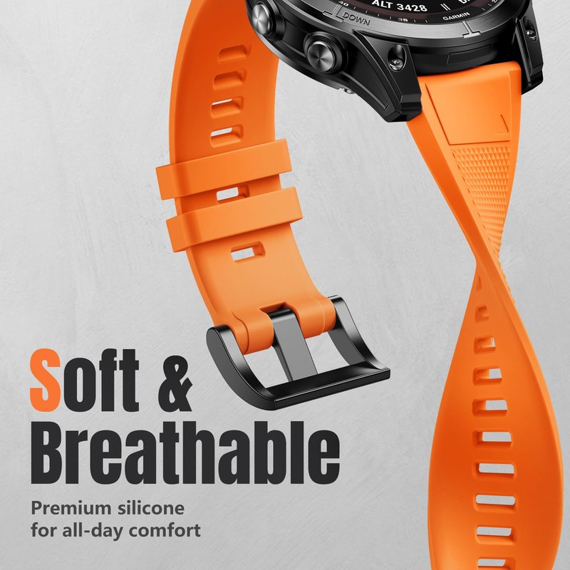 Ouwegaga Compatible with Garmin Fenix 8 51mm 7X 6X 5X Watch Band, 26mm Quickfit Silicone Sport Strap for Fenix 8 Pro 51mm/7X 6X Pro/Fenix 5X Plus/Descent MK1/D2 Delta PX/D2 Charlie/Fenix 3/Fenix 3 HR