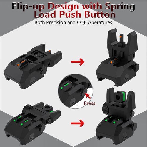 NIRIAHO Fiber Optic Sights Flip Up Front and Rear Sites with Green and Red Fiber Optics Dots, Tool-Free Adjustment Front and Rear Backup Sight (Red+Green)