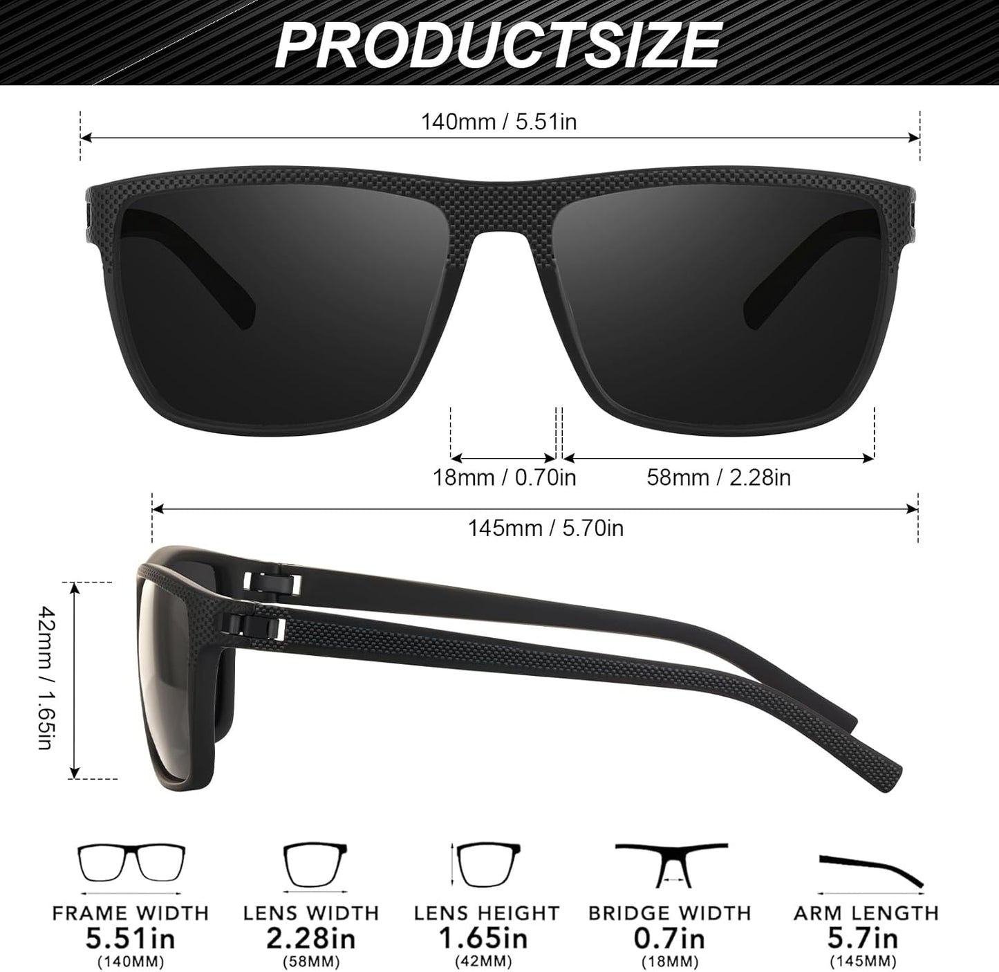 Skiennix Polarized Sunglasses - Lightweight Square Frame with UV Protection for Driving & Fishing