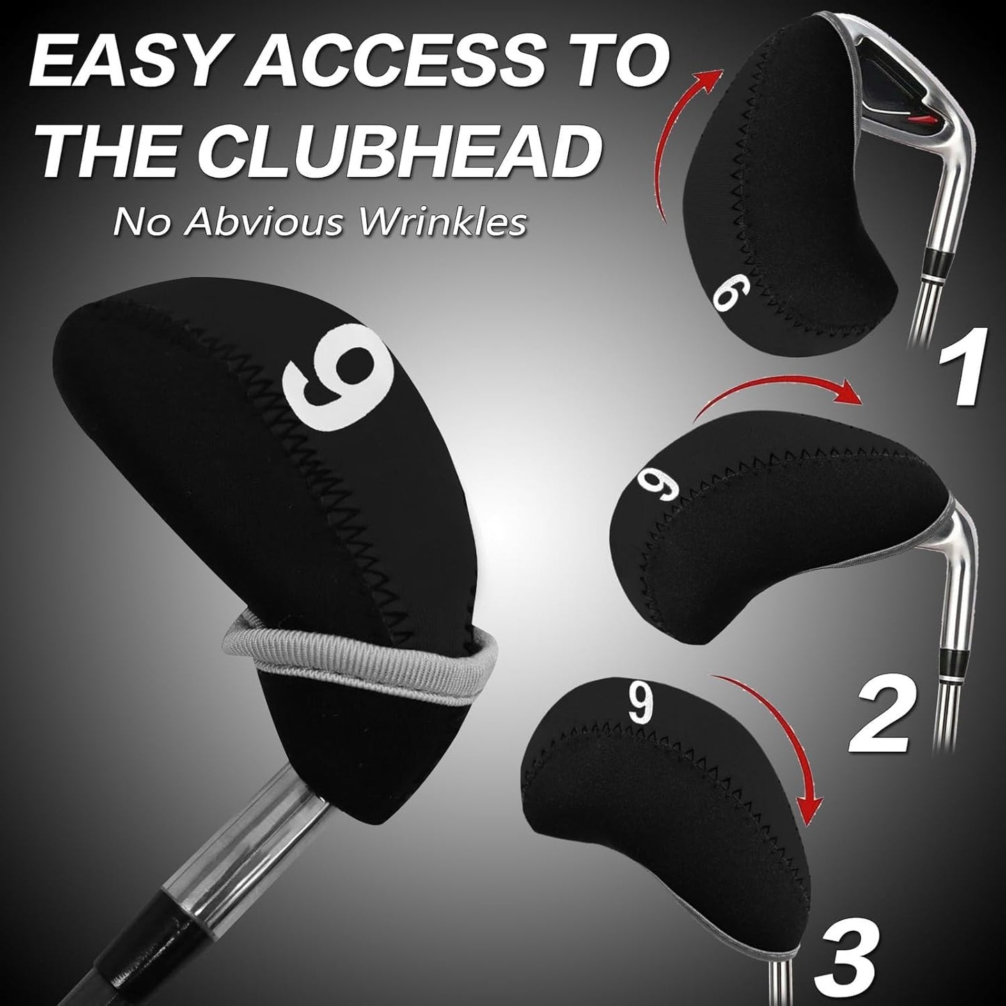 Golf Club Covers Set for Irons Neoprene Iron Head Cover Club Protector 10Pcs with/Without Top Window Accessories for Men Women (Black(Without Top Window))