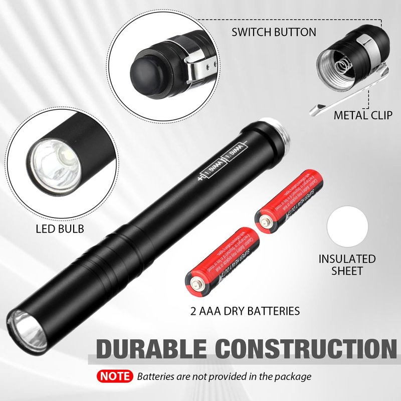 Rossesay 24 Pack Mini Pen Flashlights Bulk Gifts LED Pen Lights Aluminum Pocket Flashlights with Clips Small Handheld Torches for Men Camping Hiking Emergency Outdoor (Black)