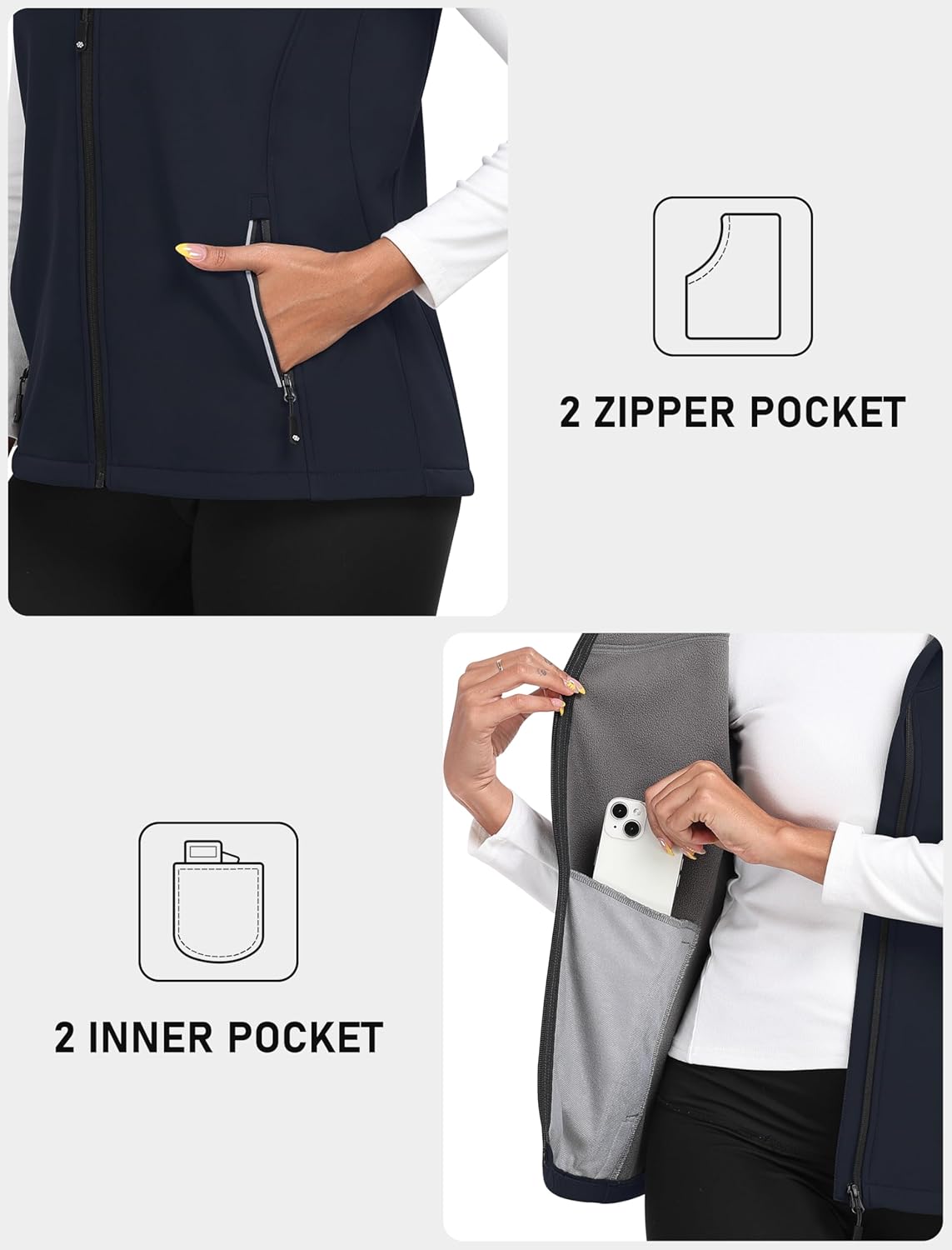 MoFiz Women's Softshell Vest - Windproof Fleece Lined Insulated Jacket | Lightweight Full Zip Running Design