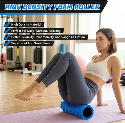 Foam Roller - High Density Deep Tissue Massager for Muscle Relief | 15-Inch Blue Patented Design