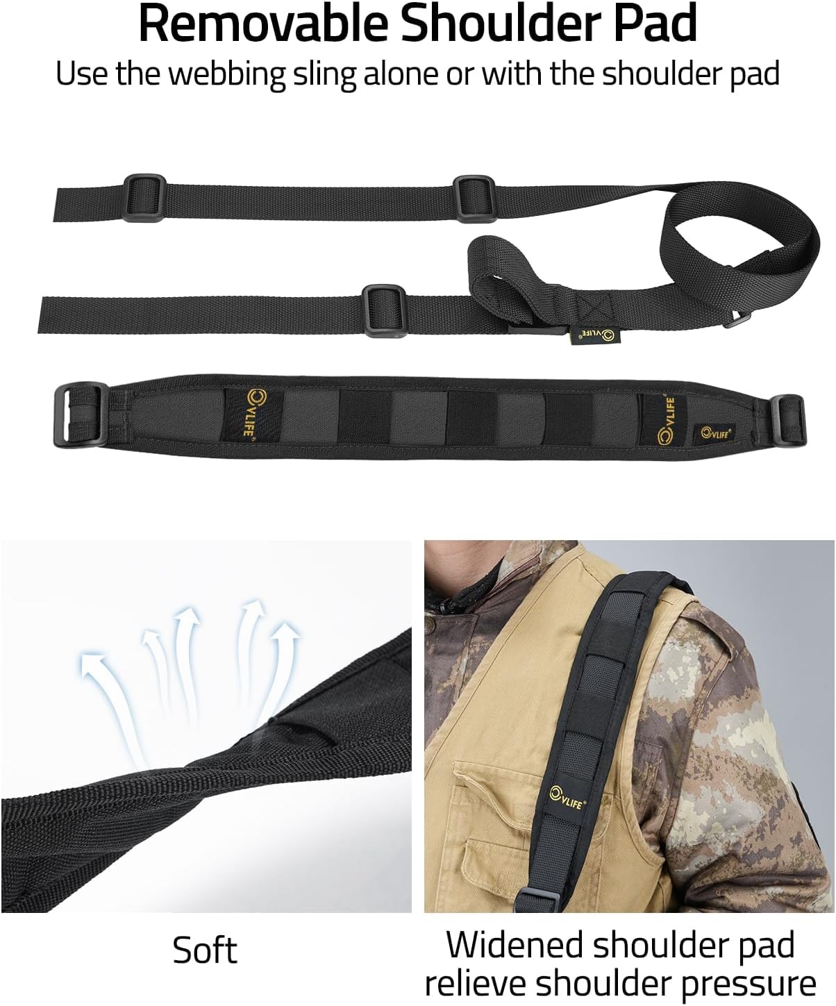 CVLIFE Two Point Sling Quick Adjust Rifle Sling Removable Wide Shoulder Pad Gun Sling with Elastic Sentry Strap and Sling Swivels