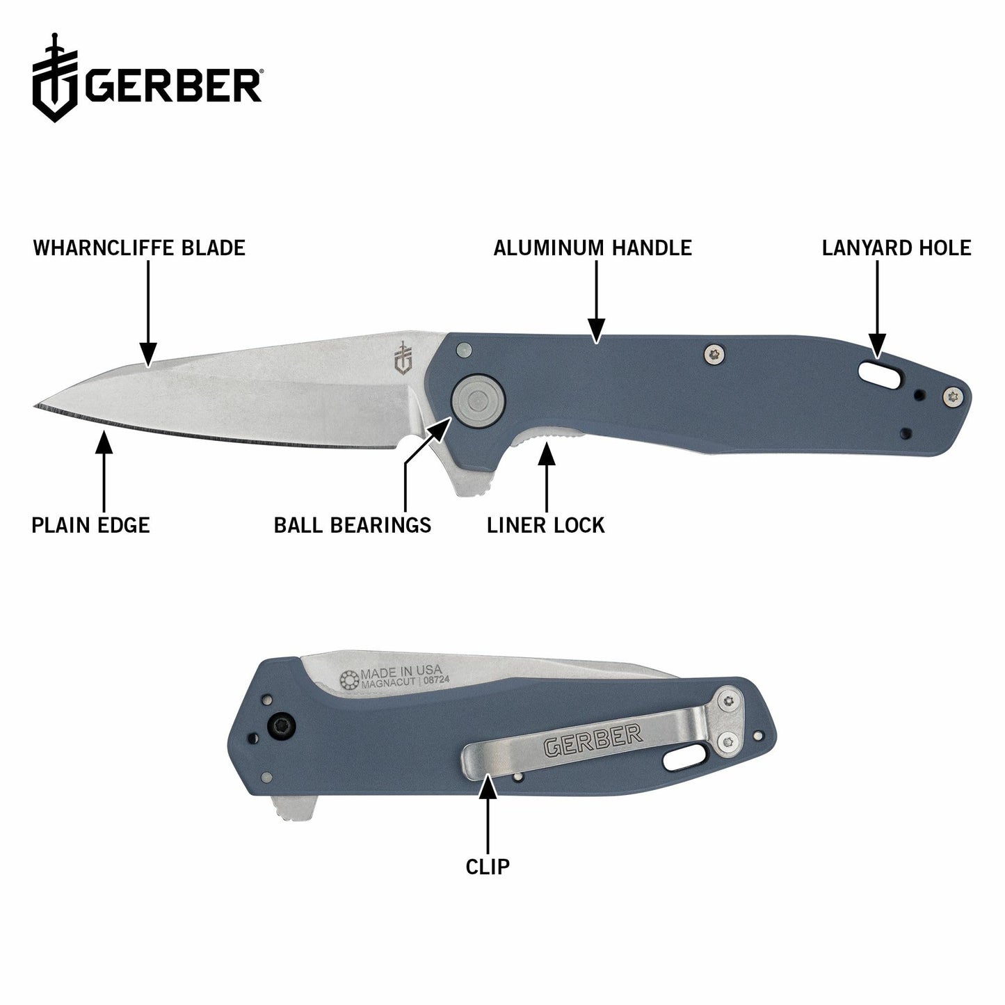 Gerber Gear Fastball (Magnacut) - Slim, Lightweight Folding Pocket Knife with Lock Release and 3-Position Clip - EDC Gear - Made in USA - Magnacut Blue