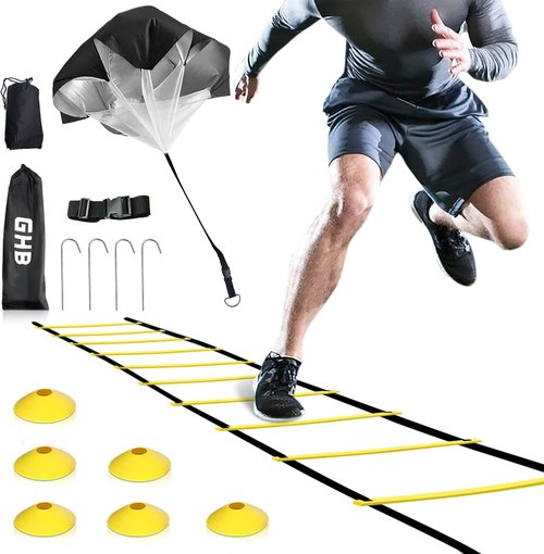 GHB Agility Ladder - Speed Training Ladder with 12 Rungs, 20ft Length & 6/10 Cones Included