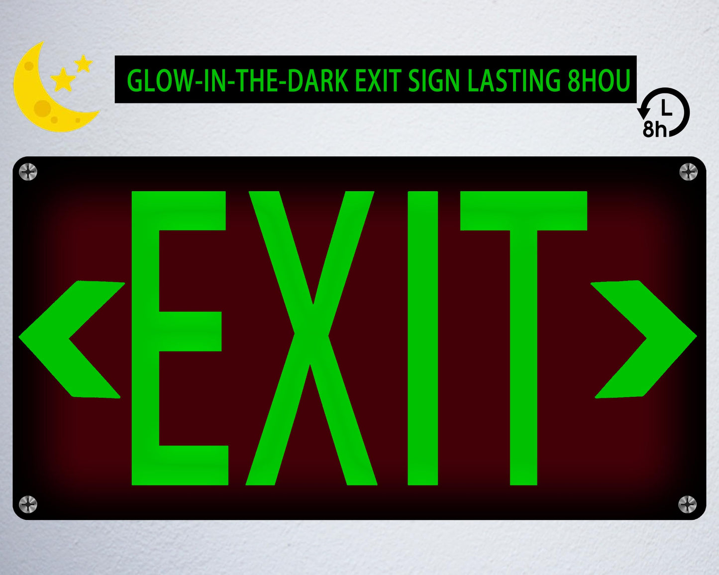 (3 Pack) Photoluminescent Exit Sign Red - with Removable Directional Arrows, With strong self adhesive tape, 14.25 x 7.5 Inches Heavy Duty Aluminum Signs, Fade Resistant