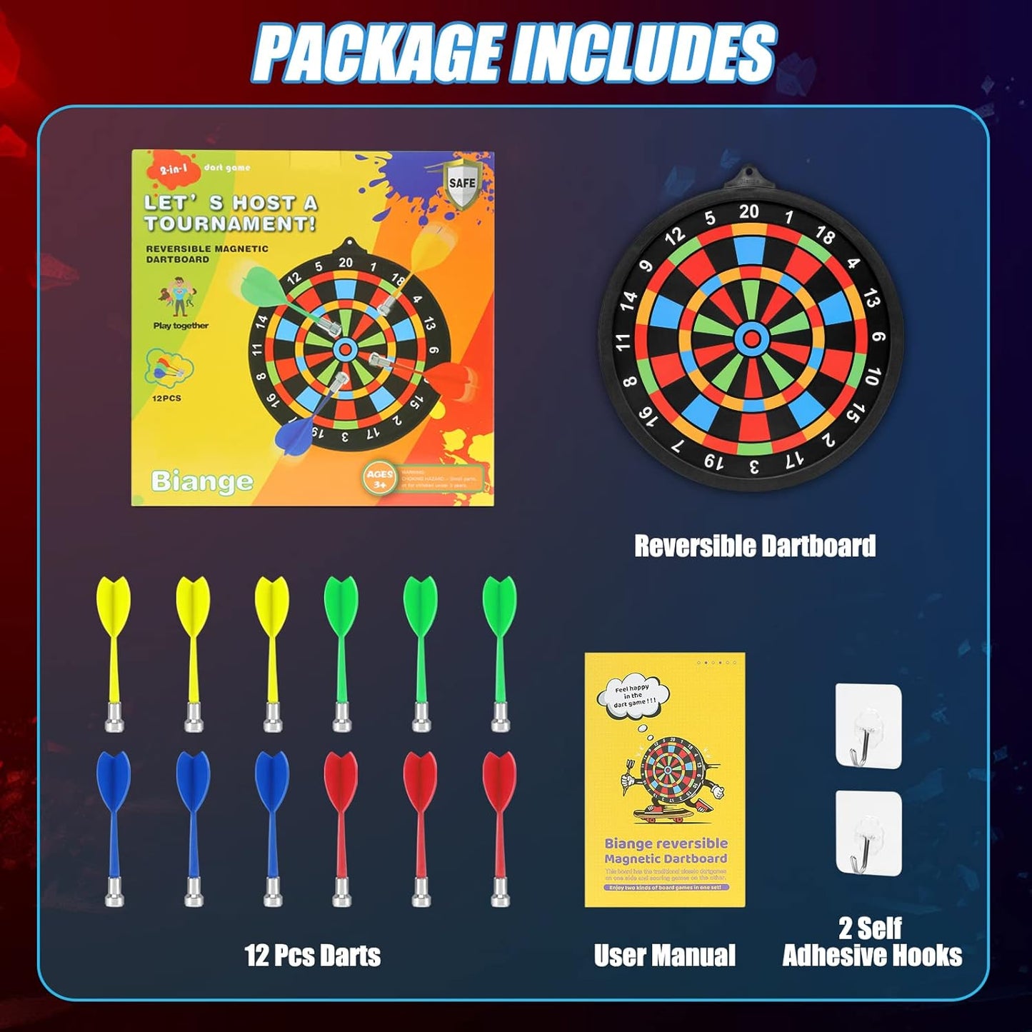 Skiennix Magnetic Dart Board - Safe Indoor & Outdoor Game for Kids | 12 Darts Included, Perfect Gift for Ages 8-14