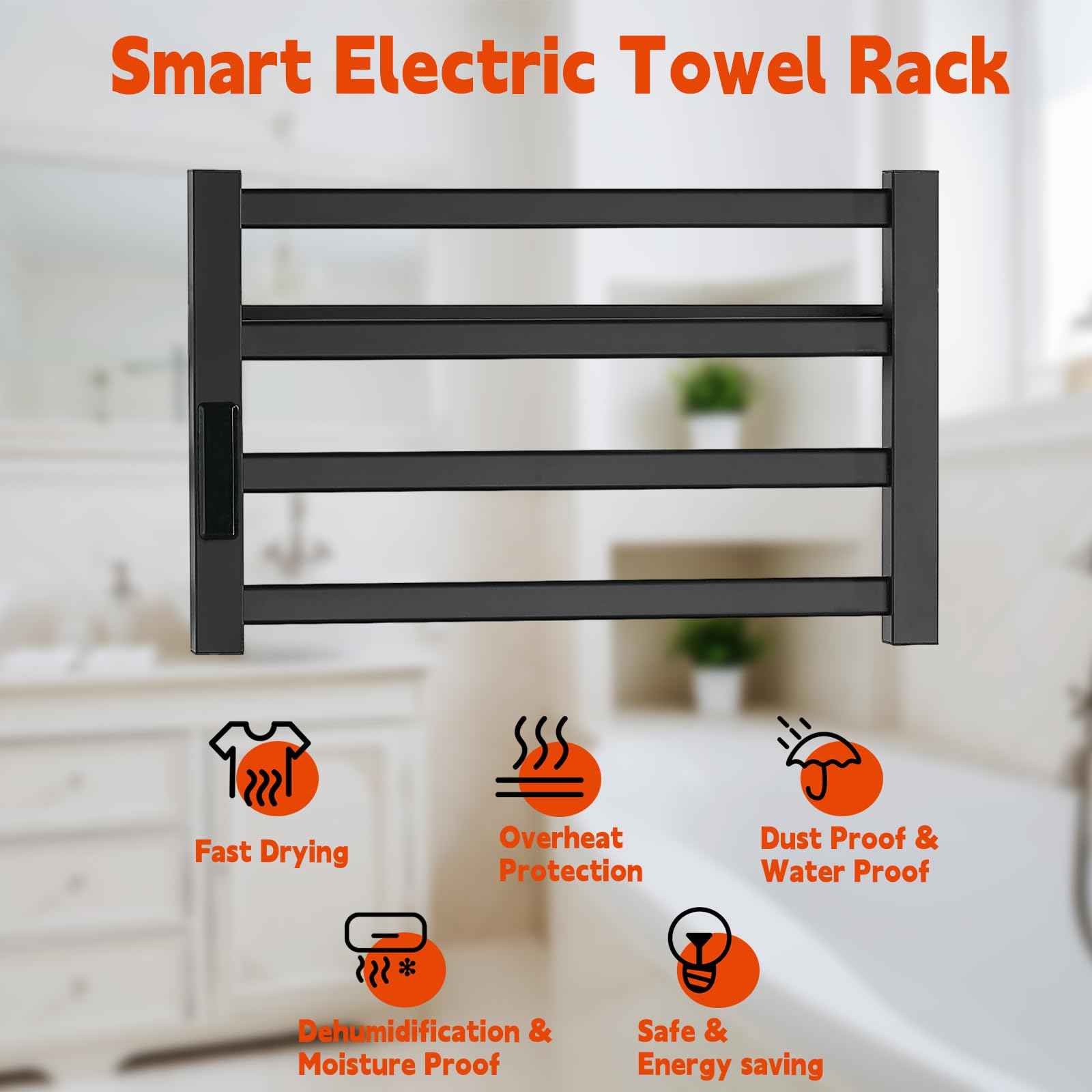 Heated Towel Rack，Towel Warmer with Built-in Timer, Stainless Steel Electric Towel Dryer Wall-Mounted Bath Heater