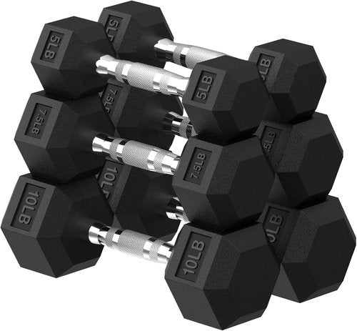 HANDBODE Hex Dumbbell Set - Rubber Encased Exercise Weights for Home Gym | 45-480 lb Range