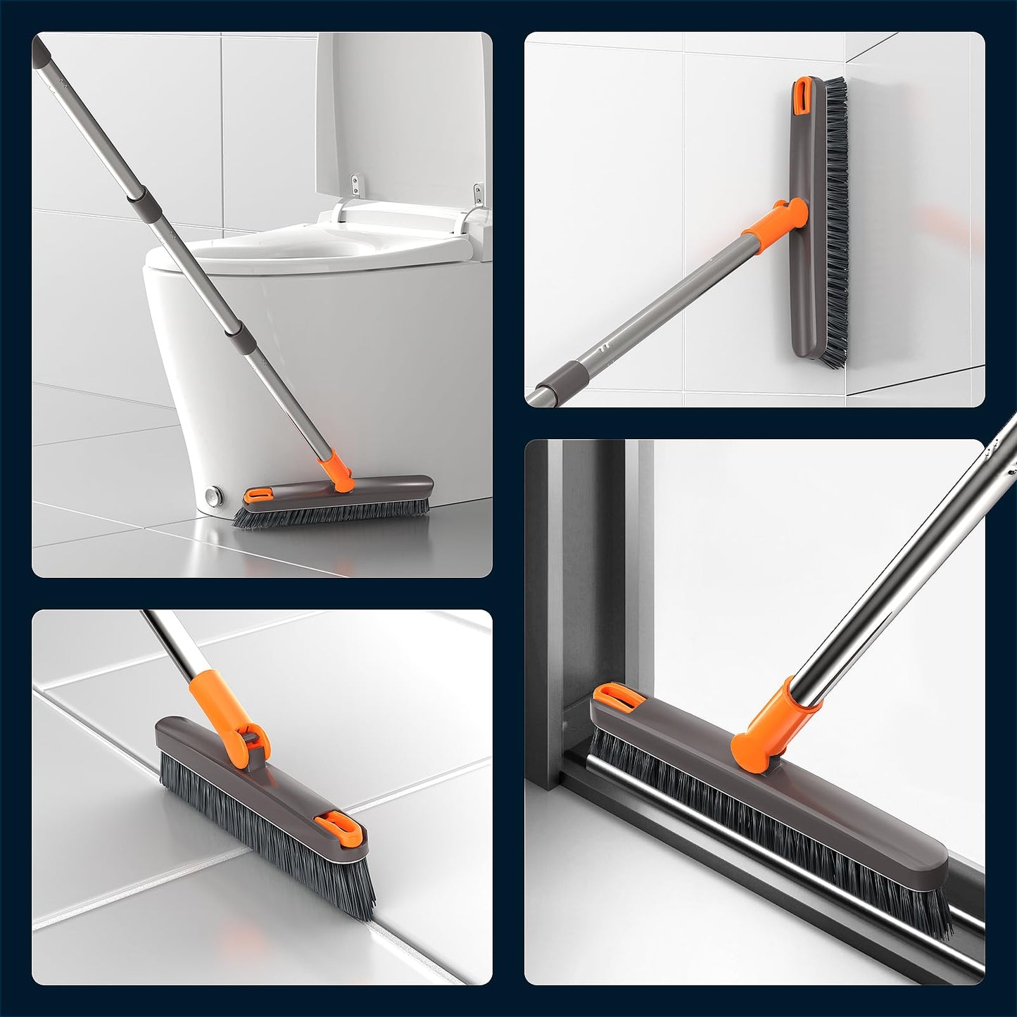 AIR U+ Grout Brush with Long Handle 180° Swivel Scrub Brush with Tweezers to Hair Clip V-Shape Grout Line Scrubber Stiff Bristles for Deep Cleaning Crevice, Tile Line, Shower, Kitchen, Corners