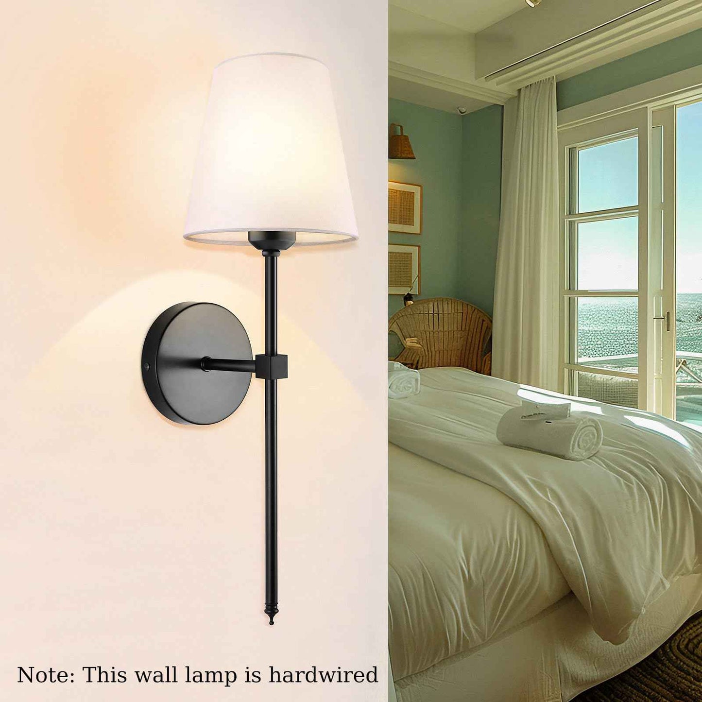 Wall Sconces Sets of 2, Retro Industrial Wall Lamps, Vanity Sconces Wall Lighting with White Fabric Shades, Wall Lights Suitable for Bathroom Bedroom Living Room Kitchen(Black)