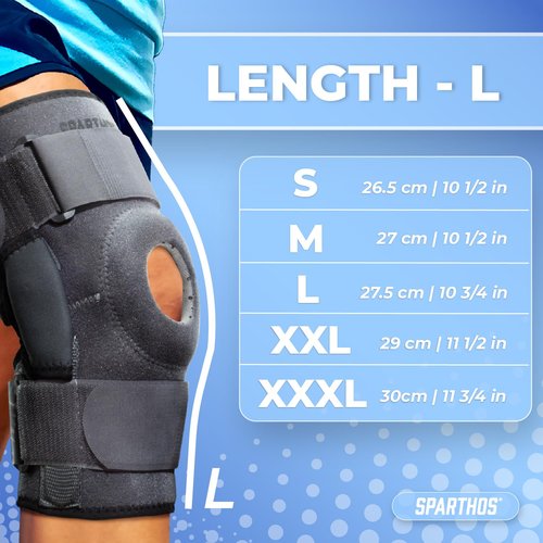 Sparthos Hinged Knee Brace - Relieves ACL, MCL, Meniscus Tear, Arthritis, Tendon Pain - Dual Metal Side Stabilizers - Support for Running, For Men and Women Check Size Chart (Large, 15½-20″ Thigh)