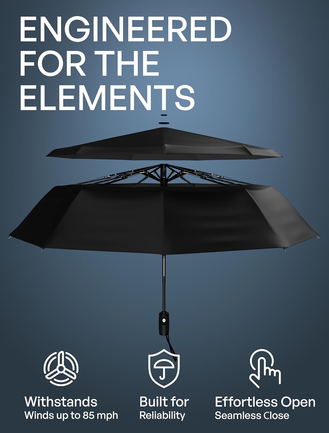 REPEL Windproof Travel Umbrella - Compact Design Withstands Winds Up to 85MPH | Durable Auto Folding Umbrella for Rain & Sun
