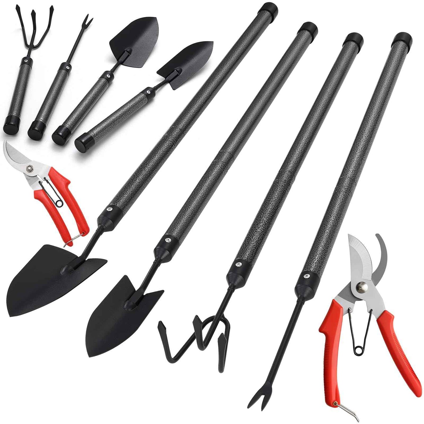 Garden Tools Set with Extension Handles, 5 Piece Thick Gardening Hand Tools, Heavy Duty Steel Rust-Proof Weeding Planting Tool Ideal Gardening Kit Gifts for Women and Men