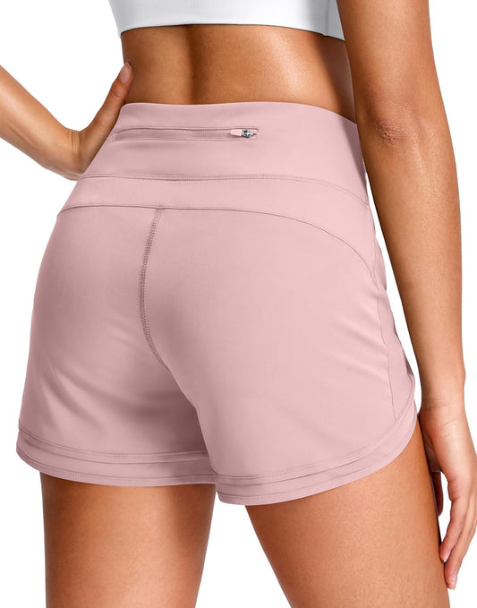 Soothfeel Women's Running Shorts - High Waisted Quick-Dry 3-Inch Athletic Shorts with Zipper Pocket