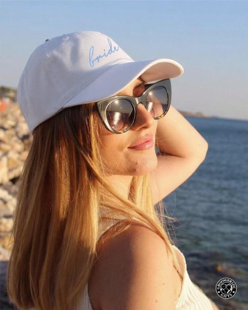 GroomBrideGifts Bride Hat - White Baseball Cap with Blue Embroidery, Bridal Shower Gifts for Bride to Be, Engagement Gift for Her Wedding Day