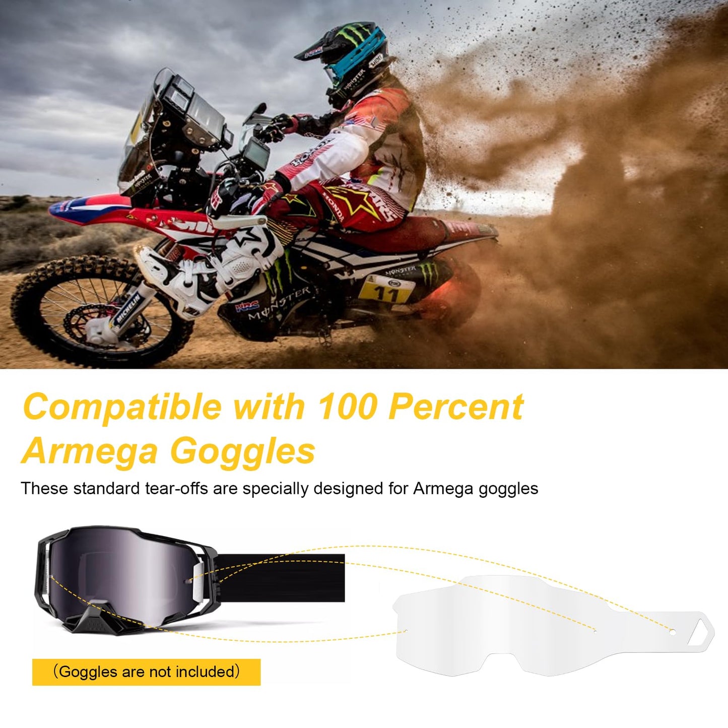 HWEIUA 50 Pack Standard Tear-Offs for Armega Goggles, Goggle Tear Offs Compatible with 100-Percent Armega Tear Offs 59056-00001, Maintain Clear Vision and Lens Protection
