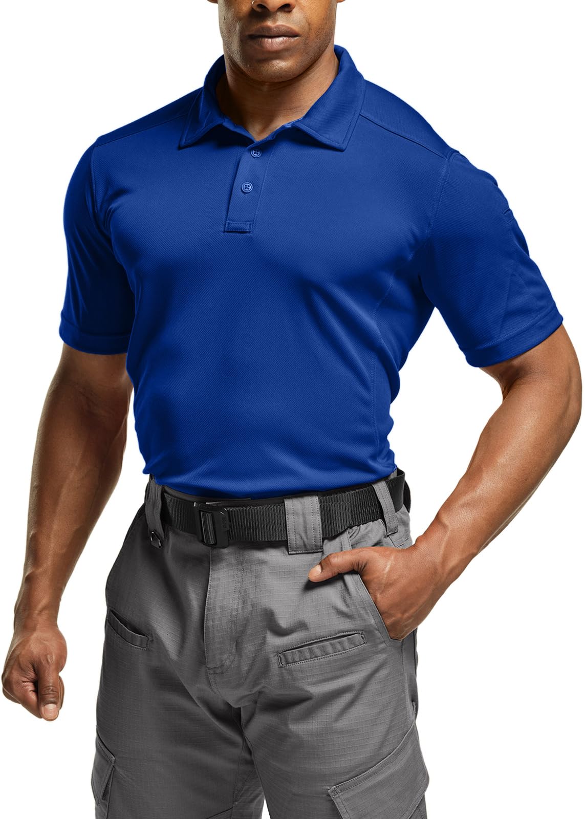 CQR Men's Quick Dry Tactical Polo Shirt, Lightweight Breathable Performance Polo, Short Sleeve UPF 50+ Outdoor Golf Shirt, Frost Essential Cobalt Blue, X-Small