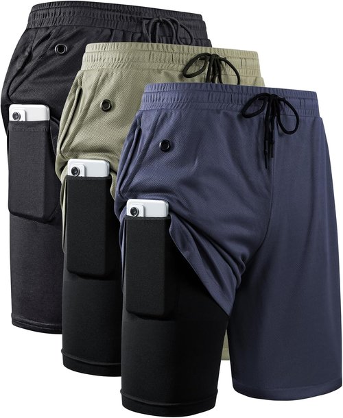 JWJ Men's 2-in-1 Workout Running Shorts - Lightweight 7-Inch Athletic Gym Shorts with Compression Liner