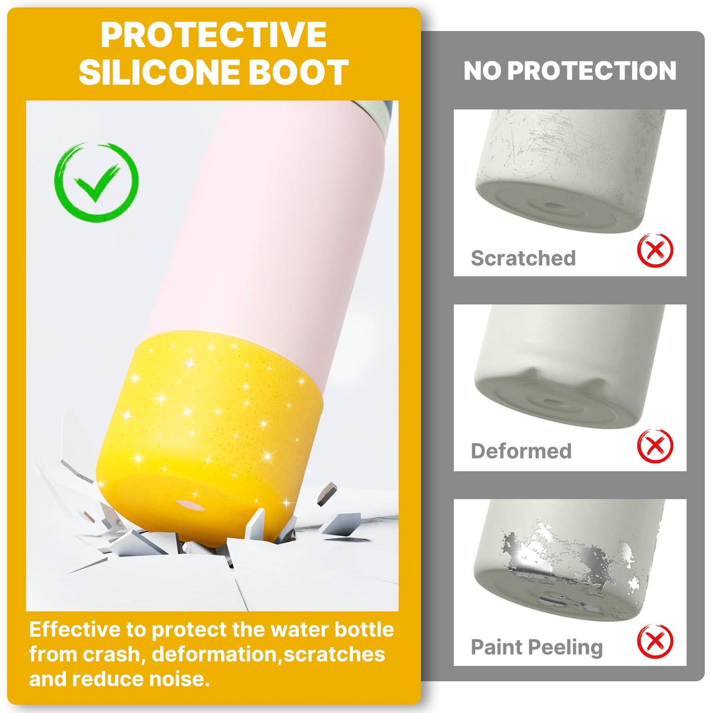 Diumepo Silicone Water Bottle Boot for Owala 40 oz, Anti-Slip Protective Sleeve for Owala Twist & FreeSip & Flip Stainless Steel Water Bottle, Boot Bottom Base (Glitter Yellow)