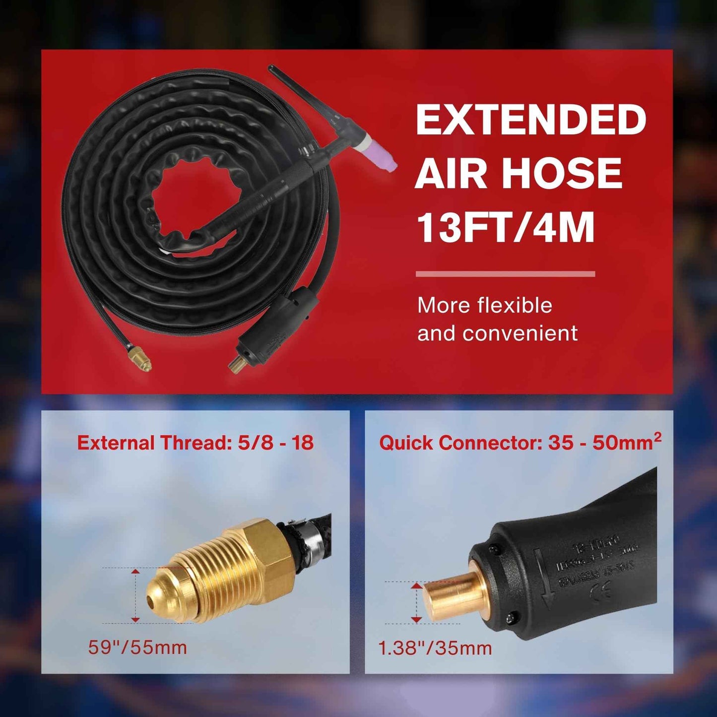 LOTOS MTT130 Lift TIG Torch for MIG225/MIG225SP Welder, WP-17V Welding gun with Dinse 35-50mm Quick Connector & 5/8-18 Argon Connector, 13FT Cable