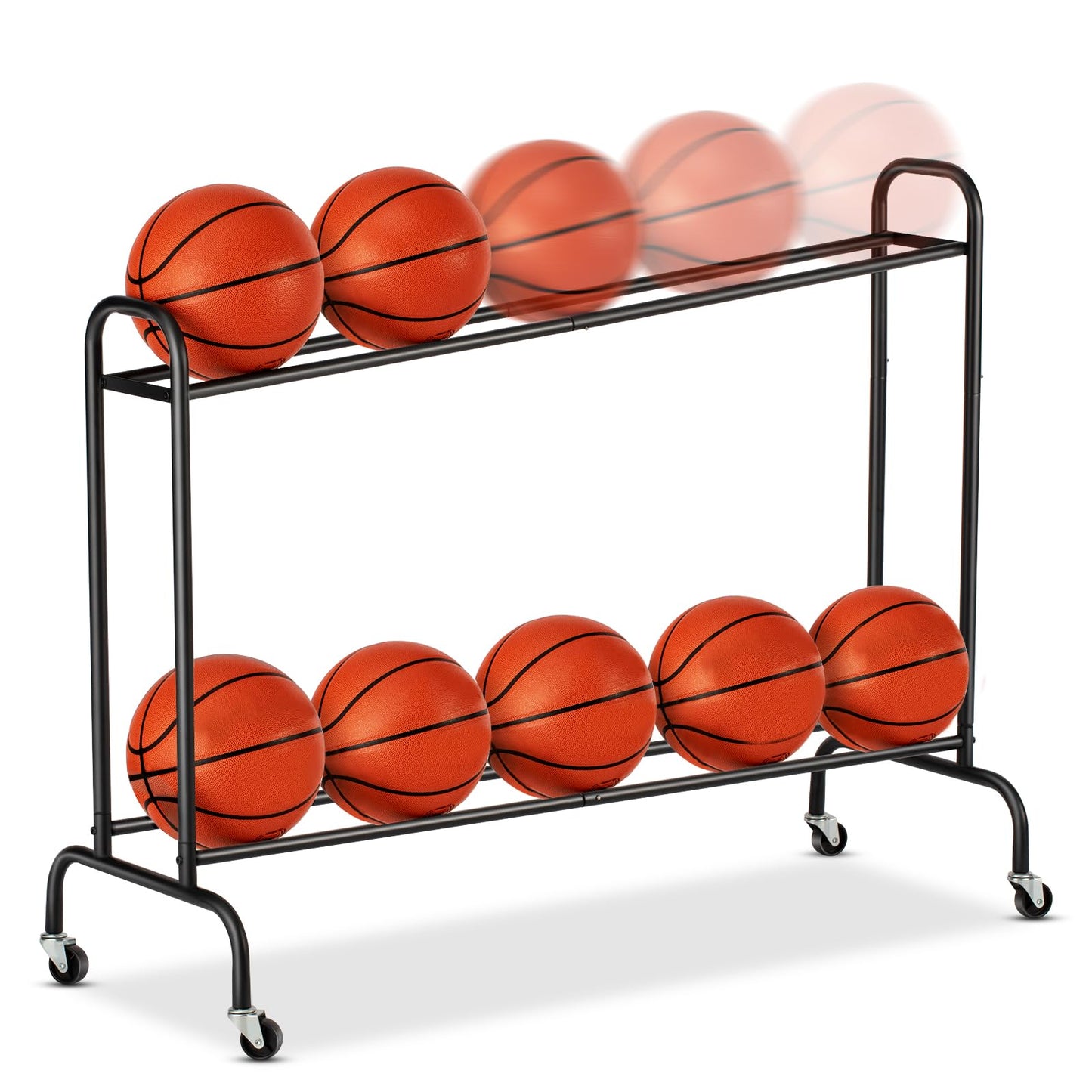 EXTCCT Basketball Rack Ball Stand Holder Tilt Ball Training Equipment Shooting Rolling Storage Cart with Wheels Sports Outdoor Volleyball Soccer Football Garage Organizer Basketball Accessories