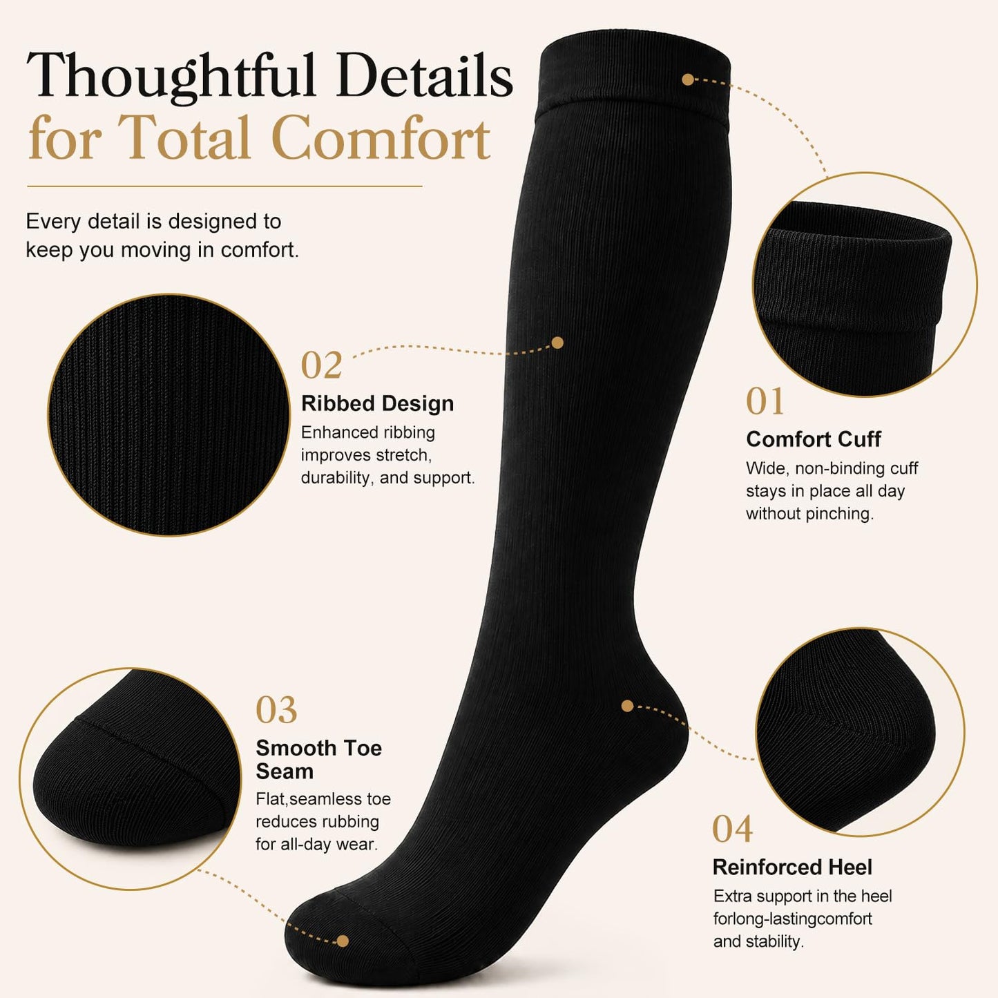 BLUEENJOY Copper Compression Socks for Women & Men (6 pairs) - Best Support for Nurses, Running, Hiking, Recovery