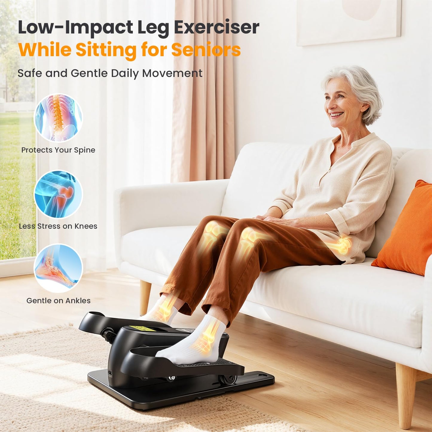 Under Desk Elliptical Machine, Ellipse Leg Exerciser as Seen on TV for Seniors with Remote Control & 12 Manual & Auto Mode, Low-Impact Quiet Portable Electric Seated Pedal Exerciser for Home Office