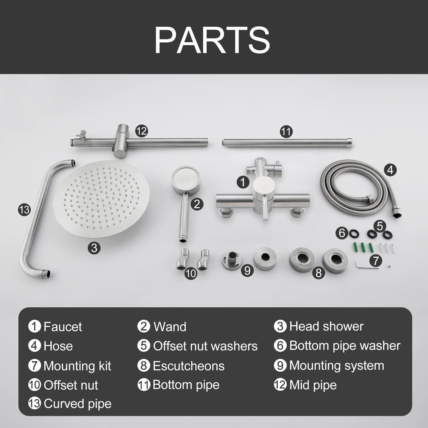 Foroute SS304 Shower Faucet Set - Outdoor Kit - Outdoor Fixtures with Brushed Nickel Shower Head & Handheld Spray, High Pressure