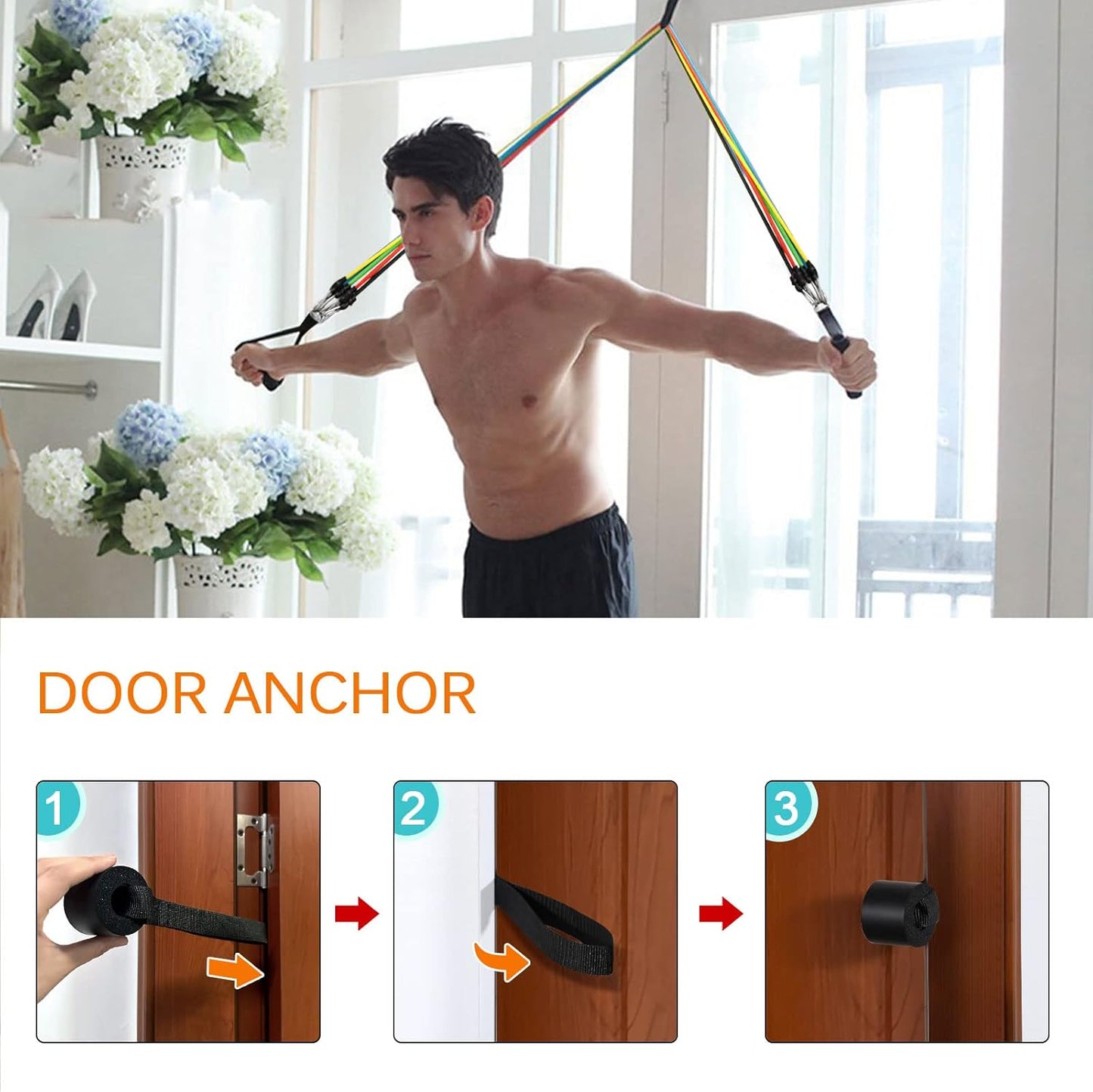 Resistance Bands Set by [Brand Name] - 12-Piece Workout Bands with Handles, Door Anchor & Carry Bag for Home Fitness