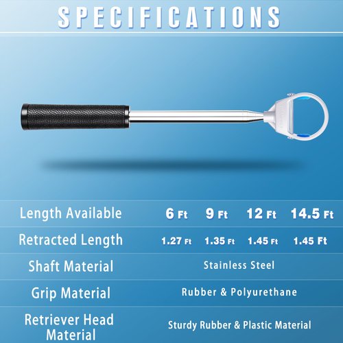 CHAMPKEY Auto-Locking Mechanism Golf Ball Retriever - Premium Telescopic Golf Ball Picker - 6Ft / 9Ft / 12Ft / 14.5Ft (12Ft)