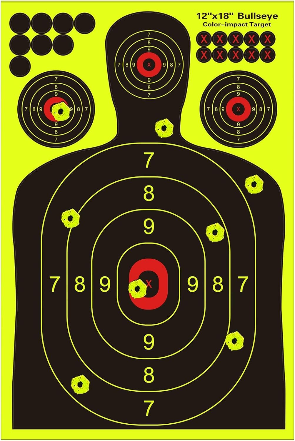 Skiennix Silhouette Splatter Targets - Bright Fluorescent Yellow for Easy Visibility | 12x18 Inch, Multiple Packs Available