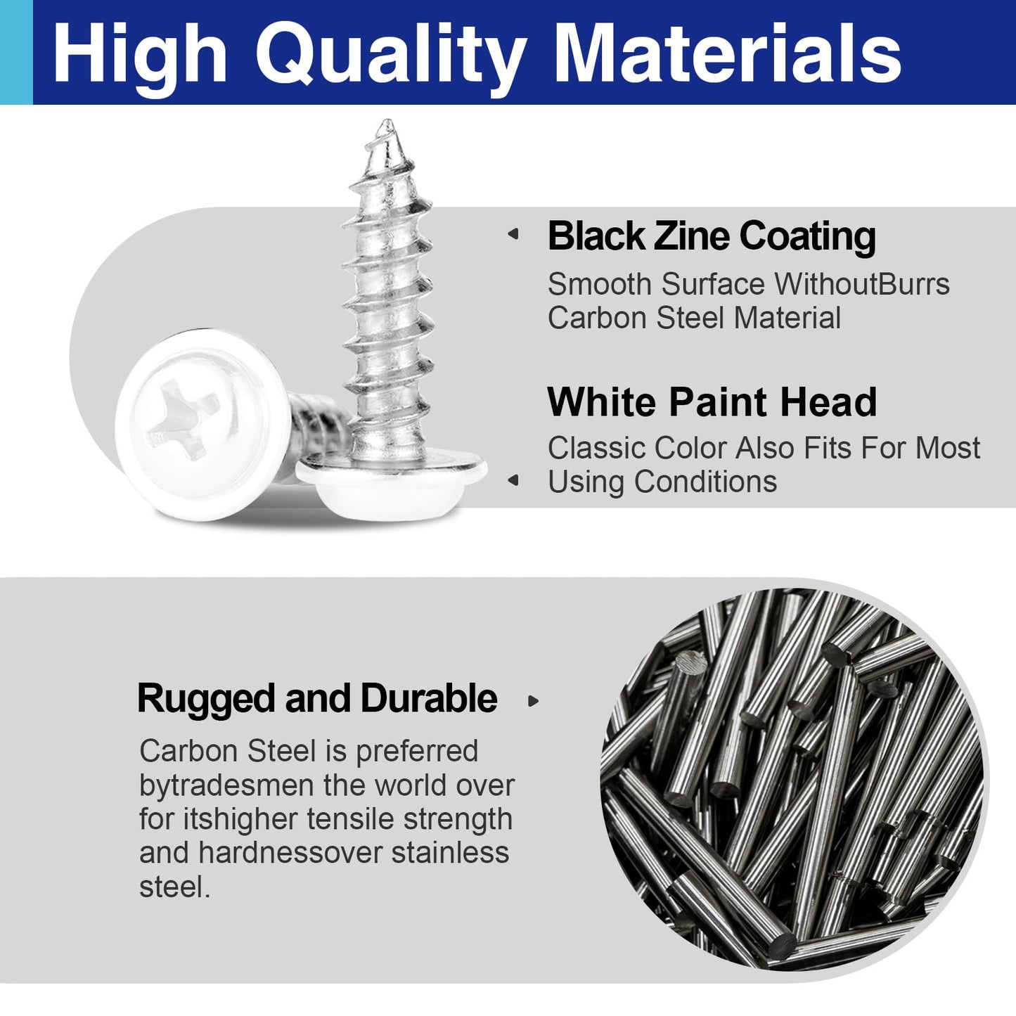 170 PCS #8 Truss Head Self Tapping Screws Assortment Kit, Carbon Steel White Head Wood Screws Set 7 Size(1/2", 5/8", 3/4", 1", 1-1/4", 1-1/2", 2")