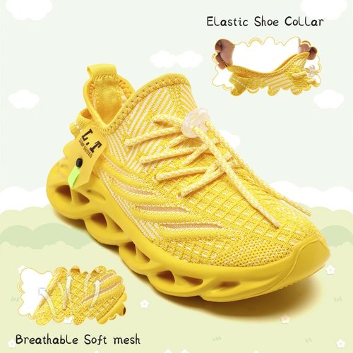 GDEBYZ Boys Girls Shoes Slip on Kids Sneakers Running Walking Tennis Casual Lightweight Comfortable Non-Slip Breathable Gym Fashion Shoes for Little Kid/Big Kid Yellow Size 1.5