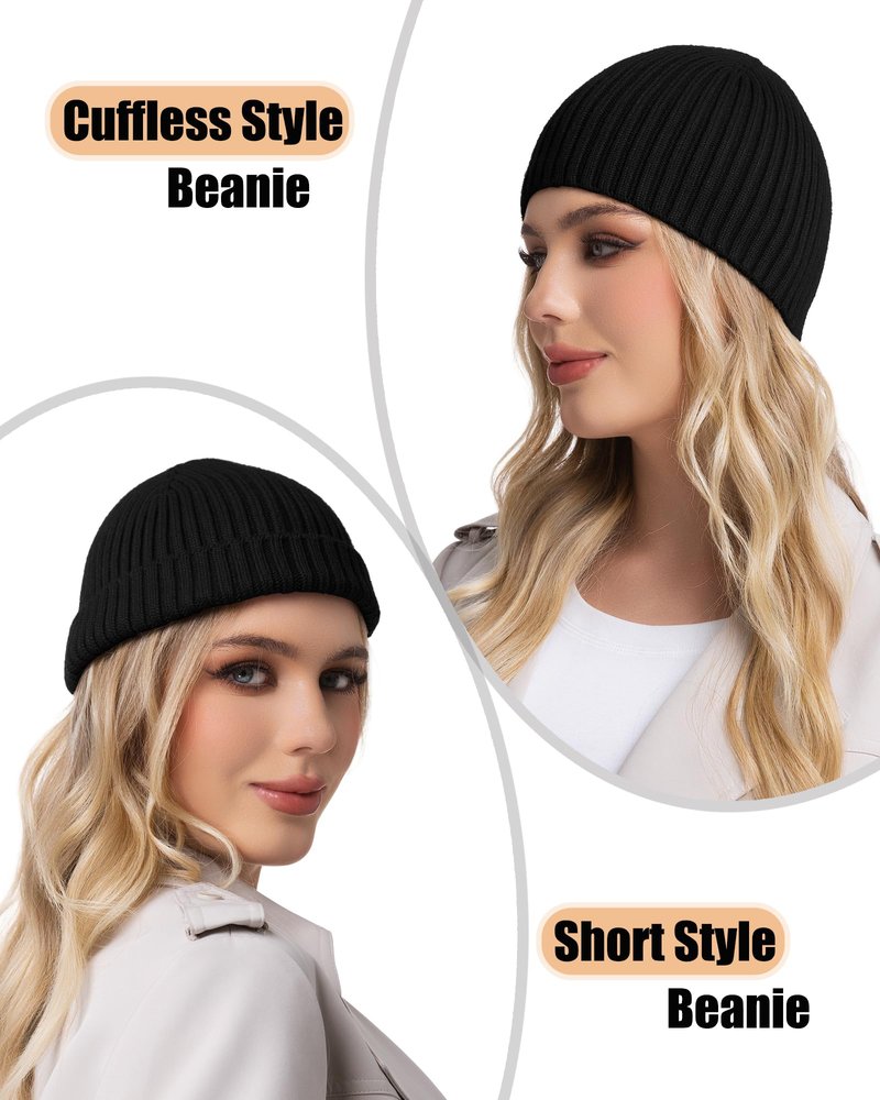 ROYBENS Wool Beanie for Men Women, Seamless Knit Warm Winter Hat Cuffless Soft Trawler Fisherman Beanies Watch Cap Skull Caps